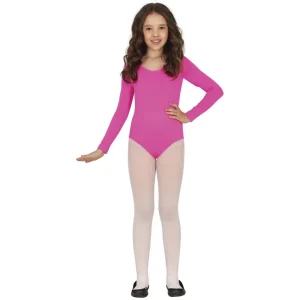 Fato de Body Fúcsia Manga Comprida para menina