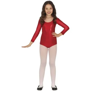 Fato de Body Vermelho Metalizado Manga Comprida para menina