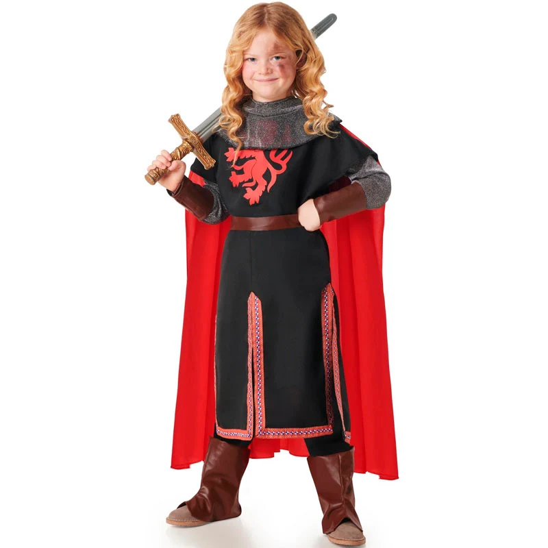 Fato de Cavaleiro medieval preto com capa para crianças - Image 3
