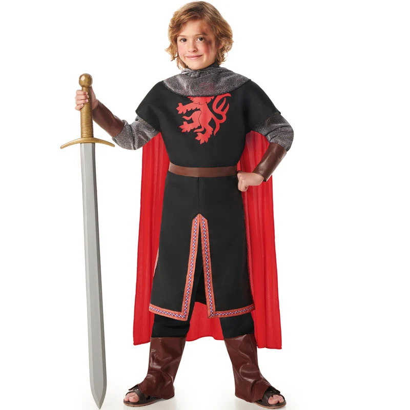 Fato de Cavaleiro medieval preto com capa para crianças