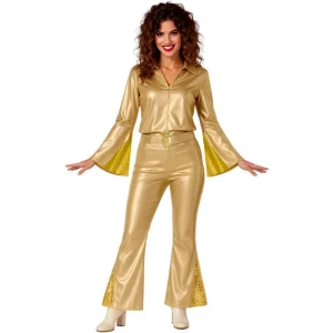 Fato de Disco Cowboy dourado para mulher