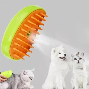 Escova A Vapor Elétrica 3 em 1 para Cães e Gatos – Remoção de Pelos e Massagem