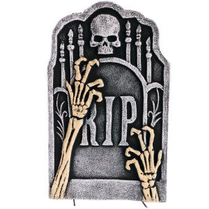 Lápide RIP mãos de esqueleto