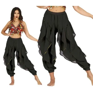 Calças de Dança do Ventre Preto Deluxe mulher